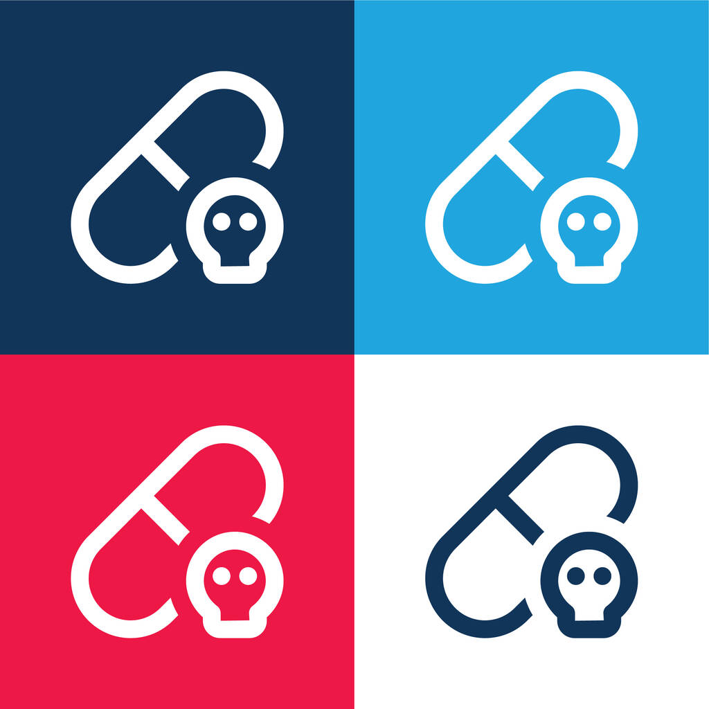 Ensemble d'icônes minimes quatre couleurs bleu et rouge allergiques - Vecteur, image