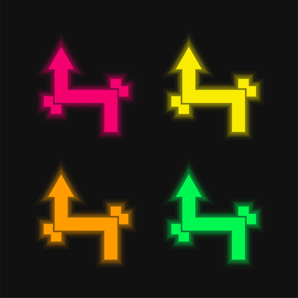 Arrow With Two Straight Angles four color glowing neon vector icon - Vector, Image