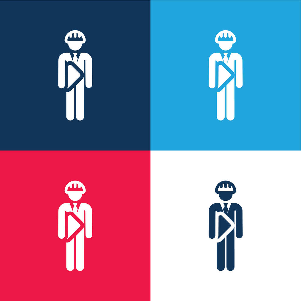 Arquitecto azul y rojo conjunto de iconos mínimo de cuatro colores - Vector, Imagen
