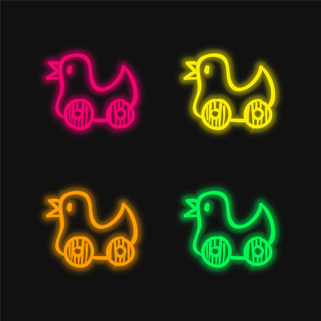 Madár játék szék kerekek négy színű izzó neon vektor ikon - Vektor, kép