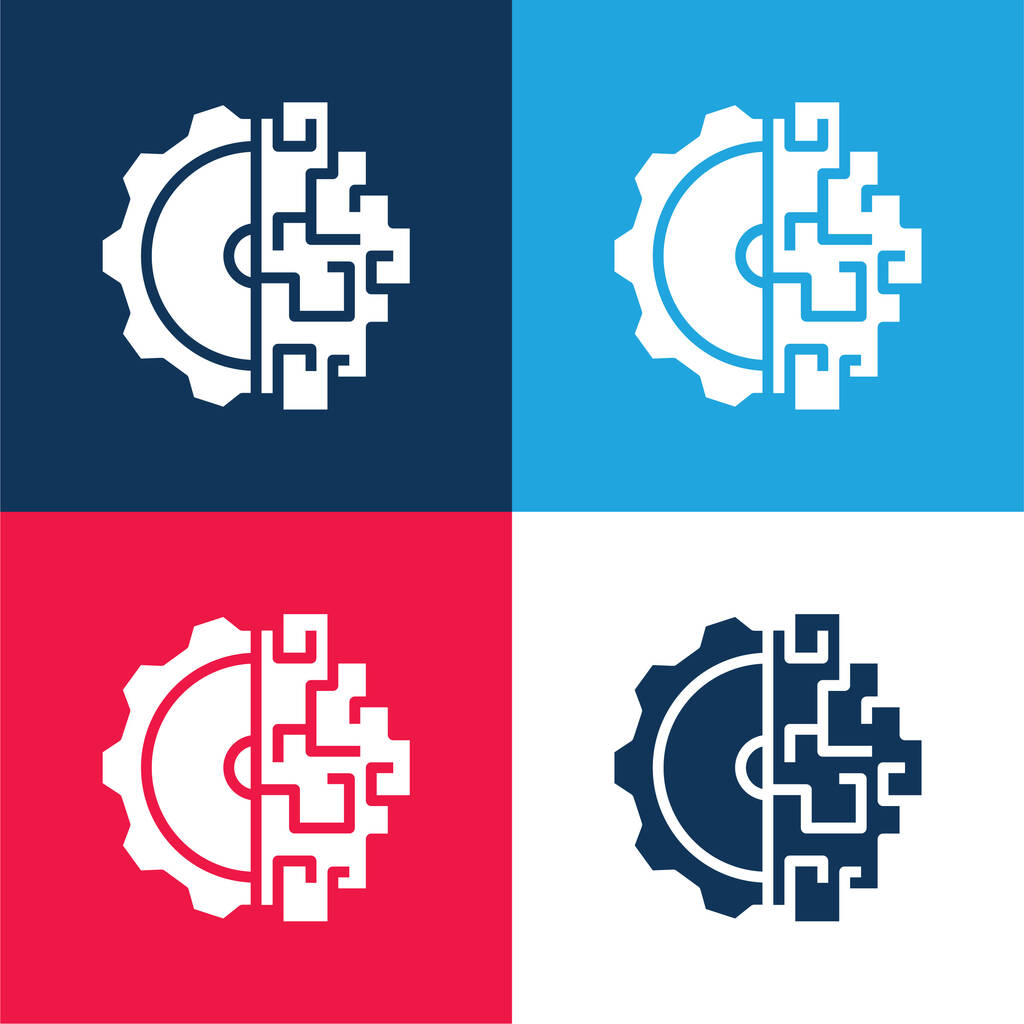 Burza mózgów niebieski i czerwony zestaw czterech kolorów minimalny zestaw ikon - Wektor, obraz