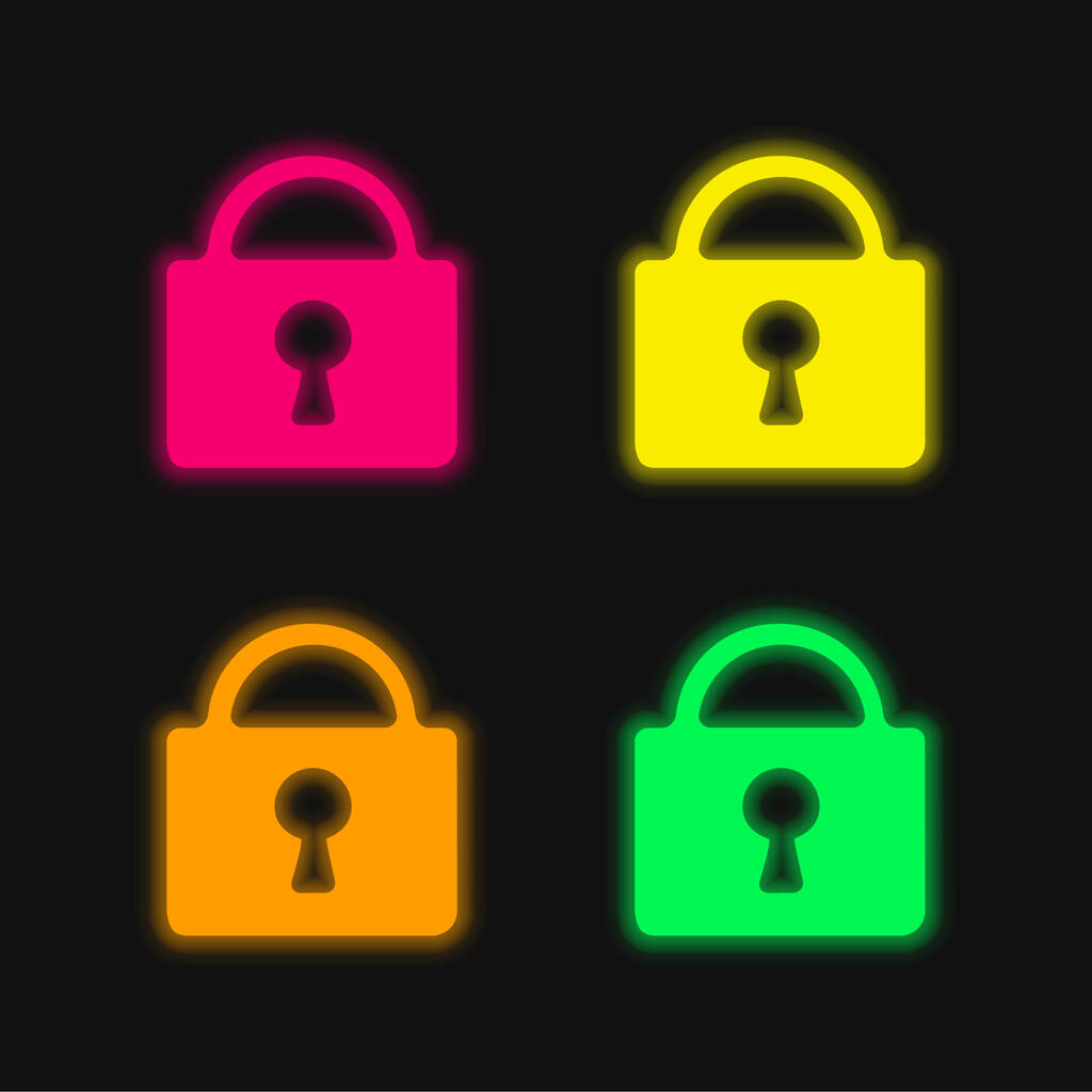 Bloqueado candado de cuatro colores brillante icono de vectores de neón - Vector, Imagen