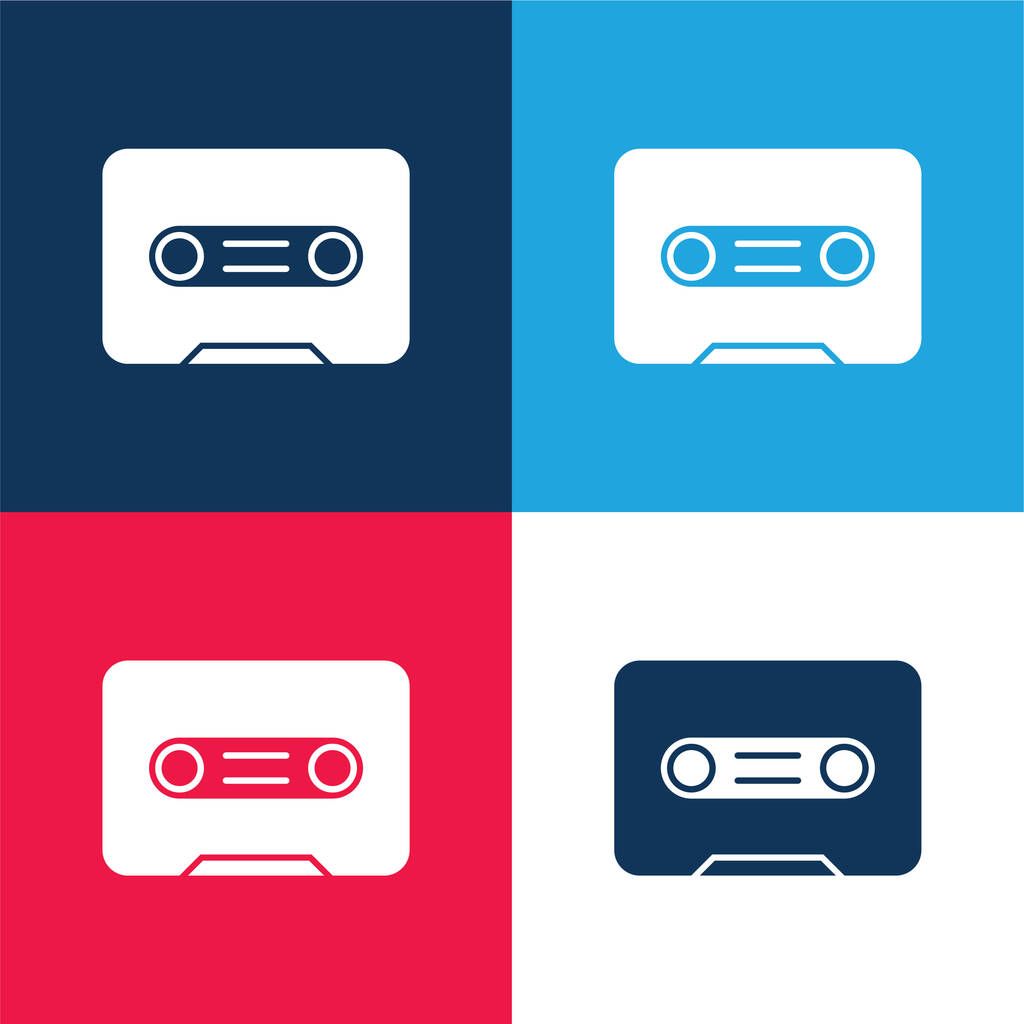 Big Cassette kék és piros négy szín minimális ikon készlet - Vektor, kép