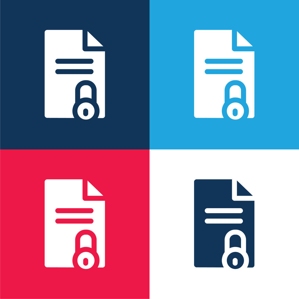Bloqueado Archivo azul y rojo conjunto de iconos mínimo de cuatro colores - Vector, imagen
