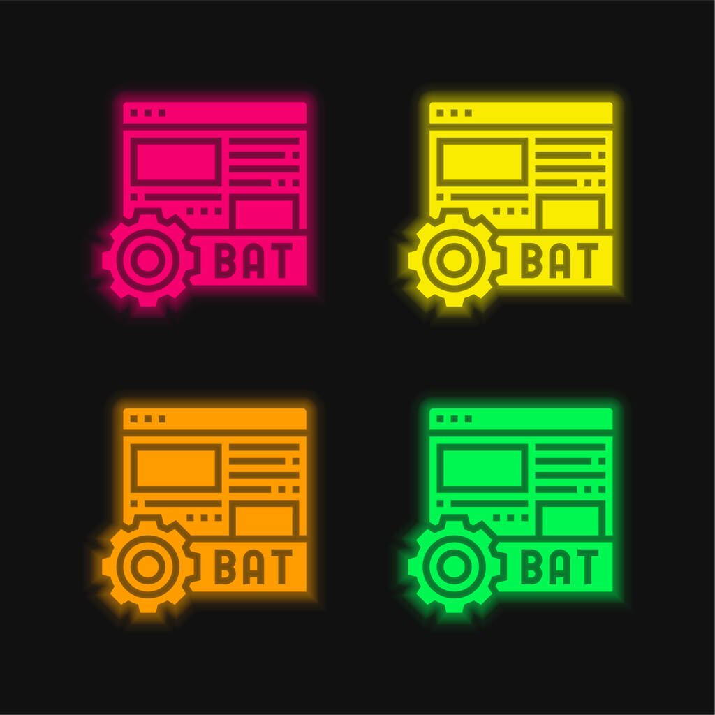 Batch quatro cor brilhante ícone vetor de néon - Vetor, Imagem