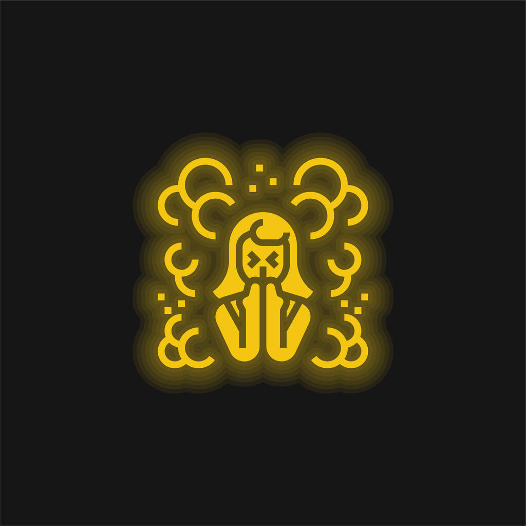 Zanieczyszczenie powietrza żółta świecąca ikona neonu - Wektor, obraz