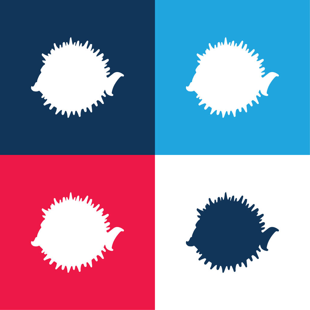 Balloonfish Side Shape azul y rojo conjunto de iconos mínimo de cuatro colores - Vector, Imagen