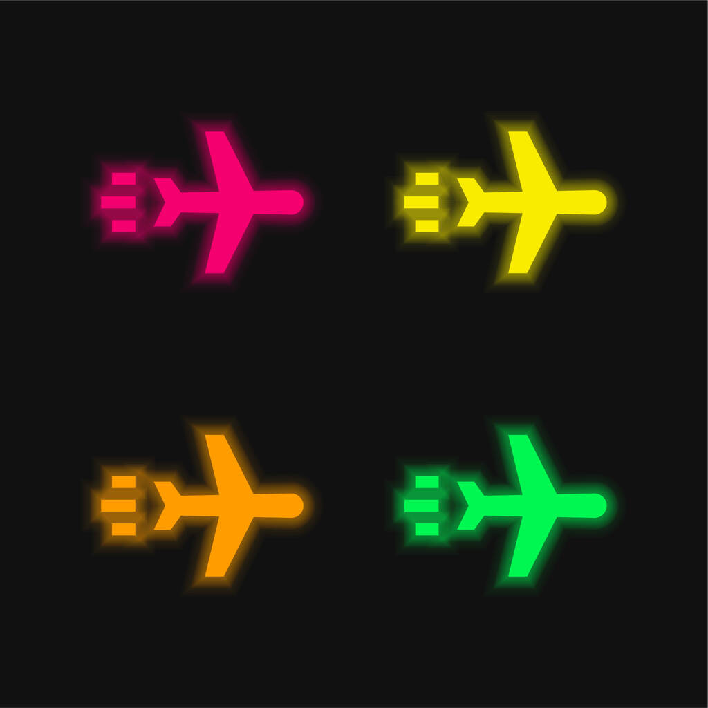 飛行機4色輝くネオンベクトルアイコン - ベクター画像