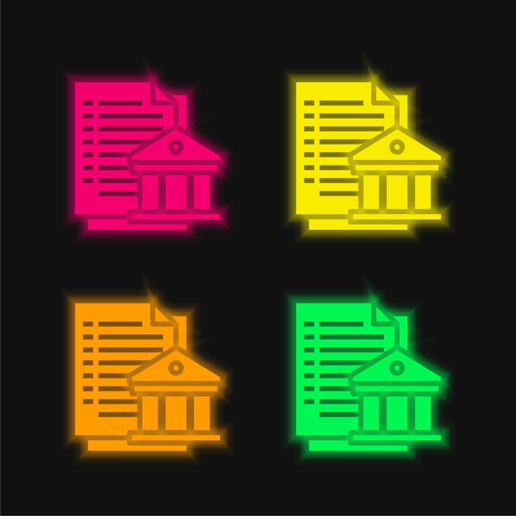 Bankovní čtyři barvy zářící neonový vektor ikona - Vektor, obrázek