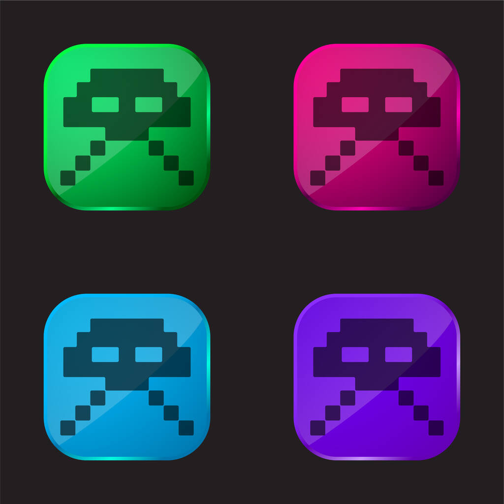 エイリアンUfoのピクセル化されたゲームの形4色のガラスのボタンのアイコン - ベクター画像