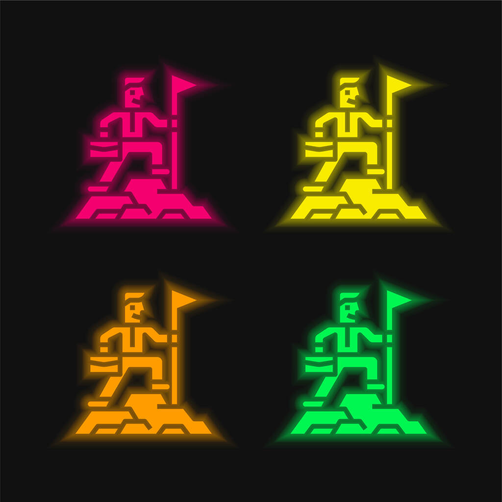 Logro de cuatro colores brillante icono de vectores de neón - Vector, imagen