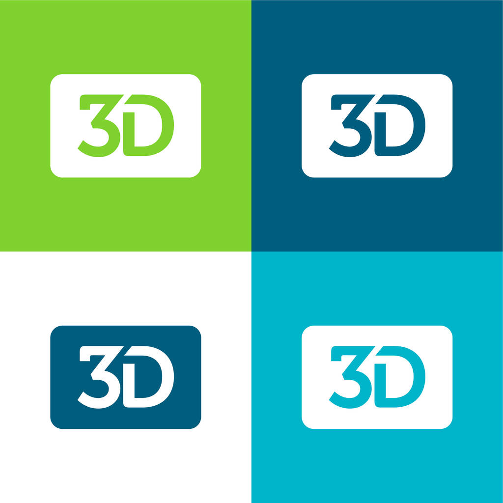 Símbolo de película 3d para la interfaz plana de cuatro colores mínimo icono conjunto - Vector, Imagen