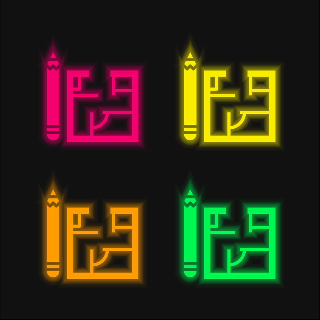 Architektur vier Farben leuchtenden Neon-Vektor-Symbol - Vektor, Bild