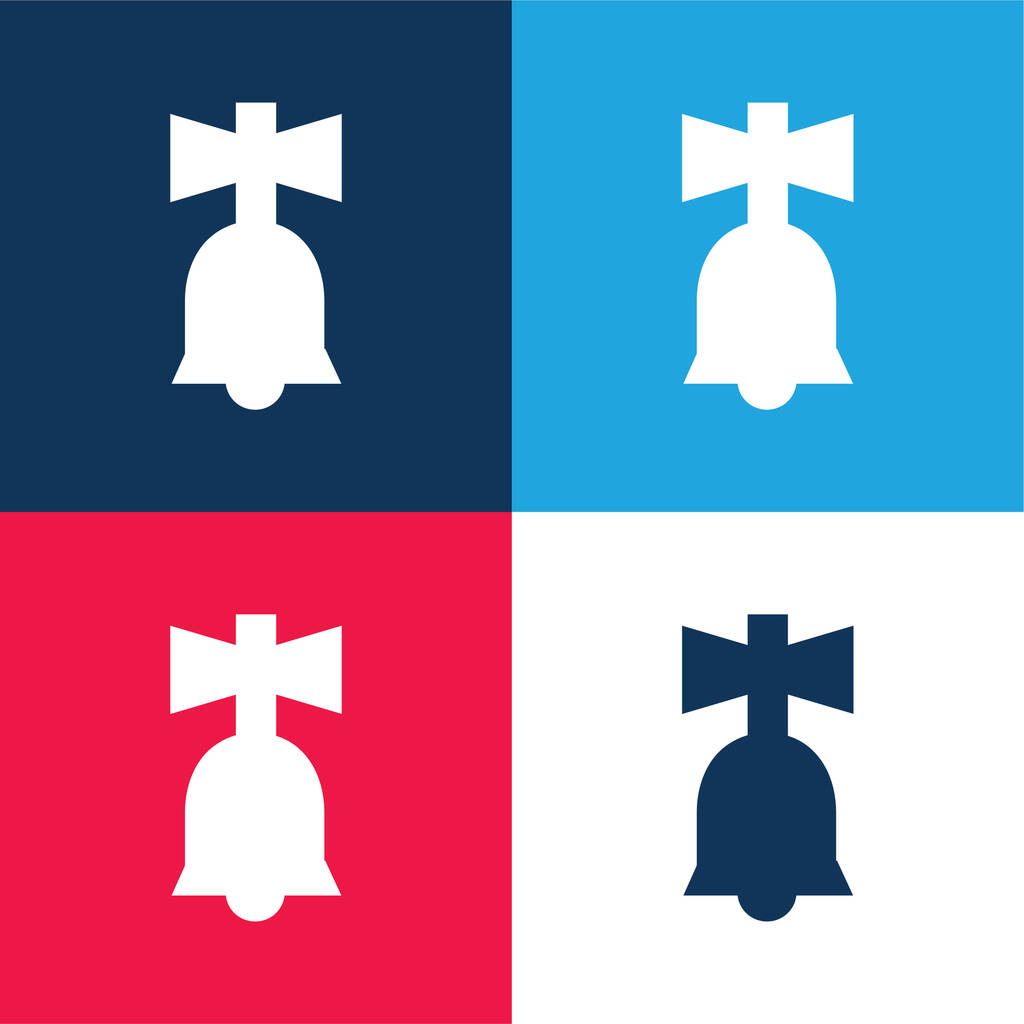 Колокольчик Игрушка синий и красный четыре цвета минимальный набор значков - Вектор,изображение