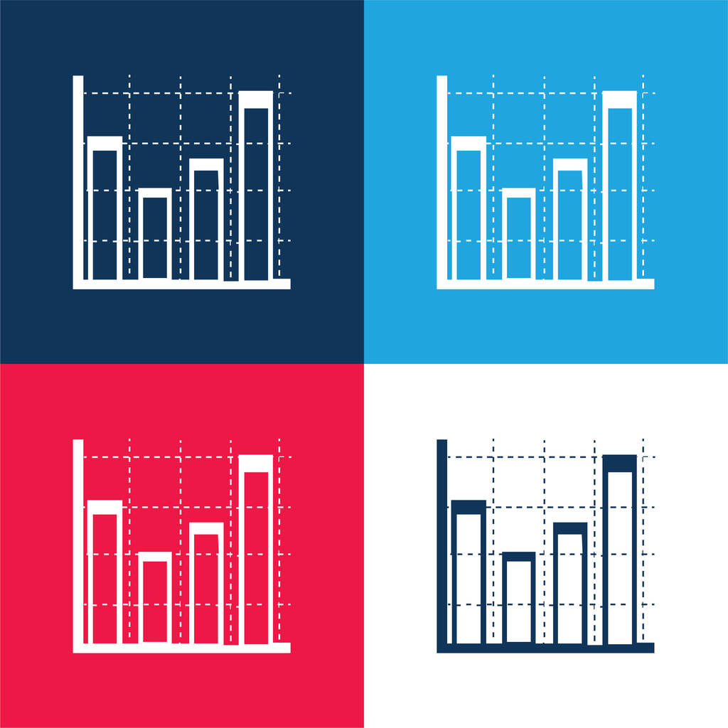 Gráfico de barras para la educación de clase azul y rojo conjunto de iconos mínimo de cuatro colores - Vector, Imagen