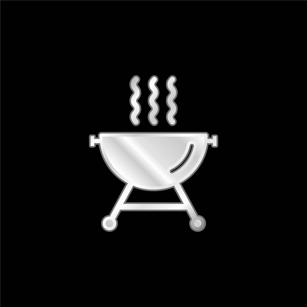Μπάρμπεκιου με καπνό επάργυρο μεταλλικό εικονίδιο - Διάνυσμα, εικόνα