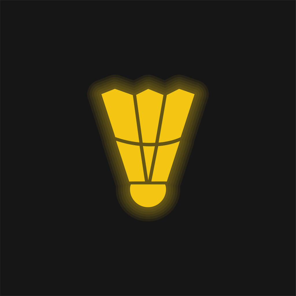 Pluma de bádminton amarillo brillante icono de neón - Vector, imagen
