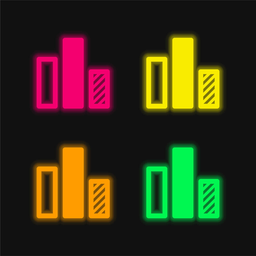 Bar Chart neljä väriä hehkuva neon vektori kuvake - Vektori, kuva