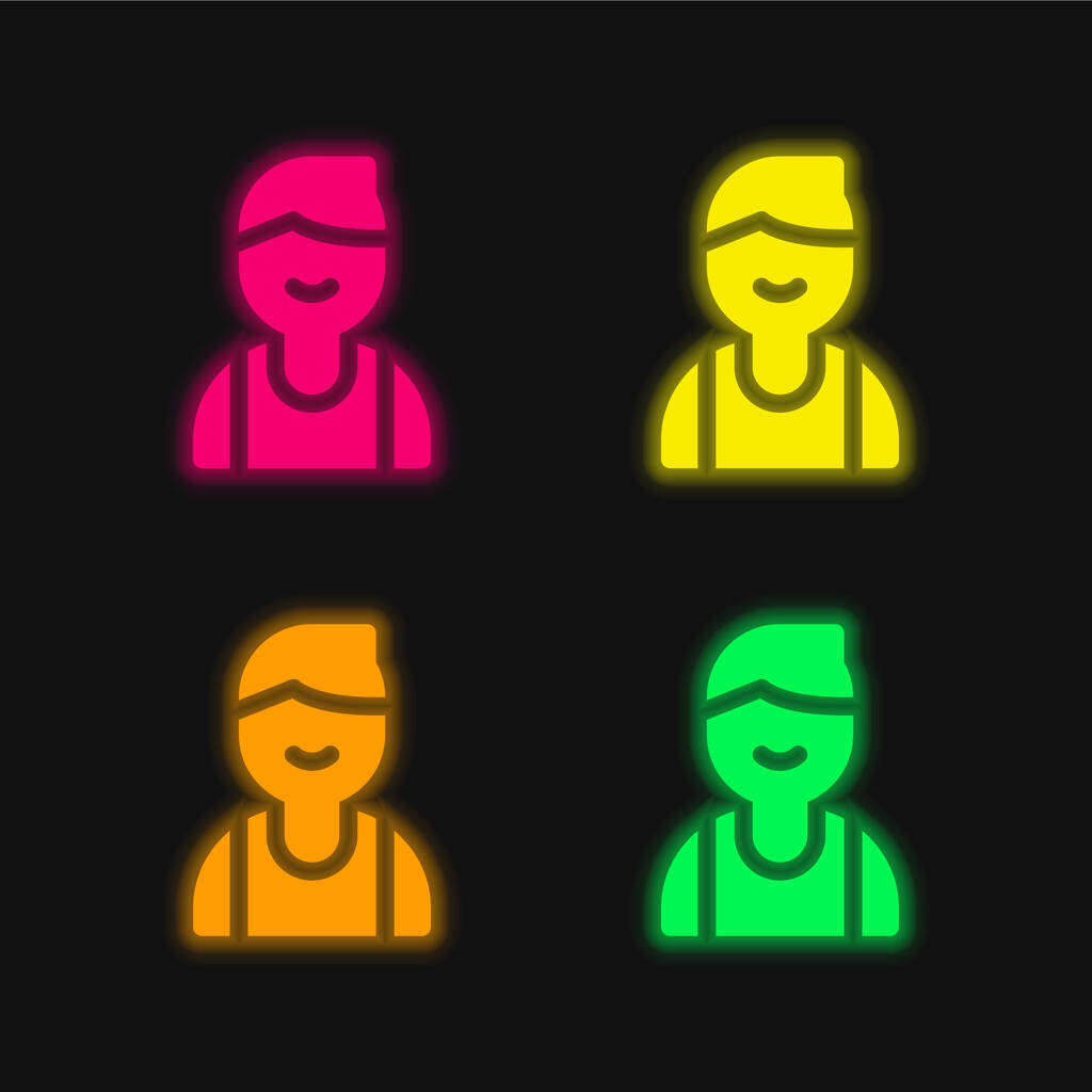 Jongen vier kleuren gloeiende neon vector icoon - Vector, afbeelding