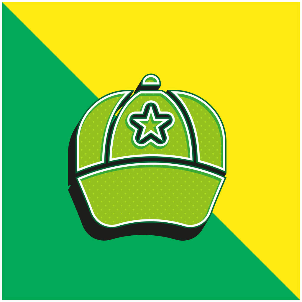 Boné de beisebol Verde e amarelo moderno logotipo do ícone do vetor 3d - Vetor, Imagem