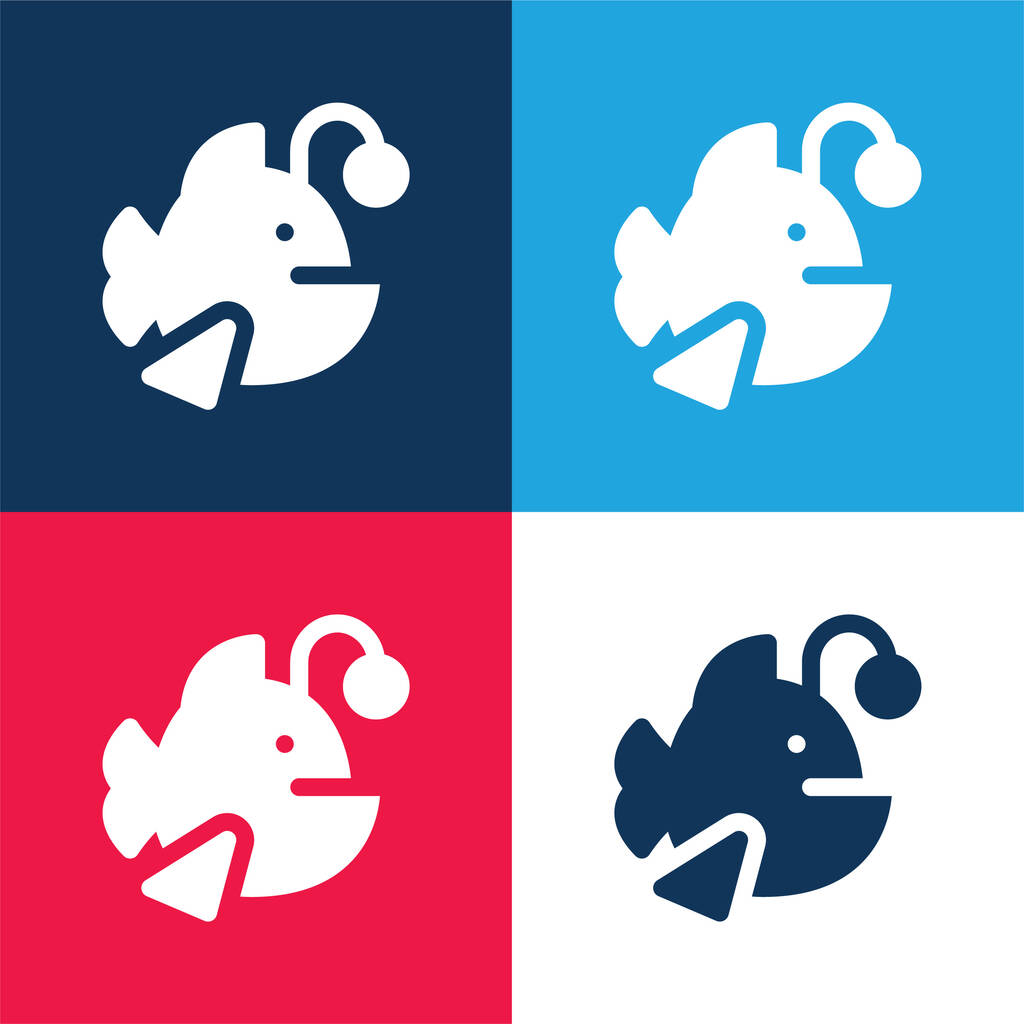 Anglerfish modrá a červená čtyři barvy minimální sada ikon - Vektor, obrázek