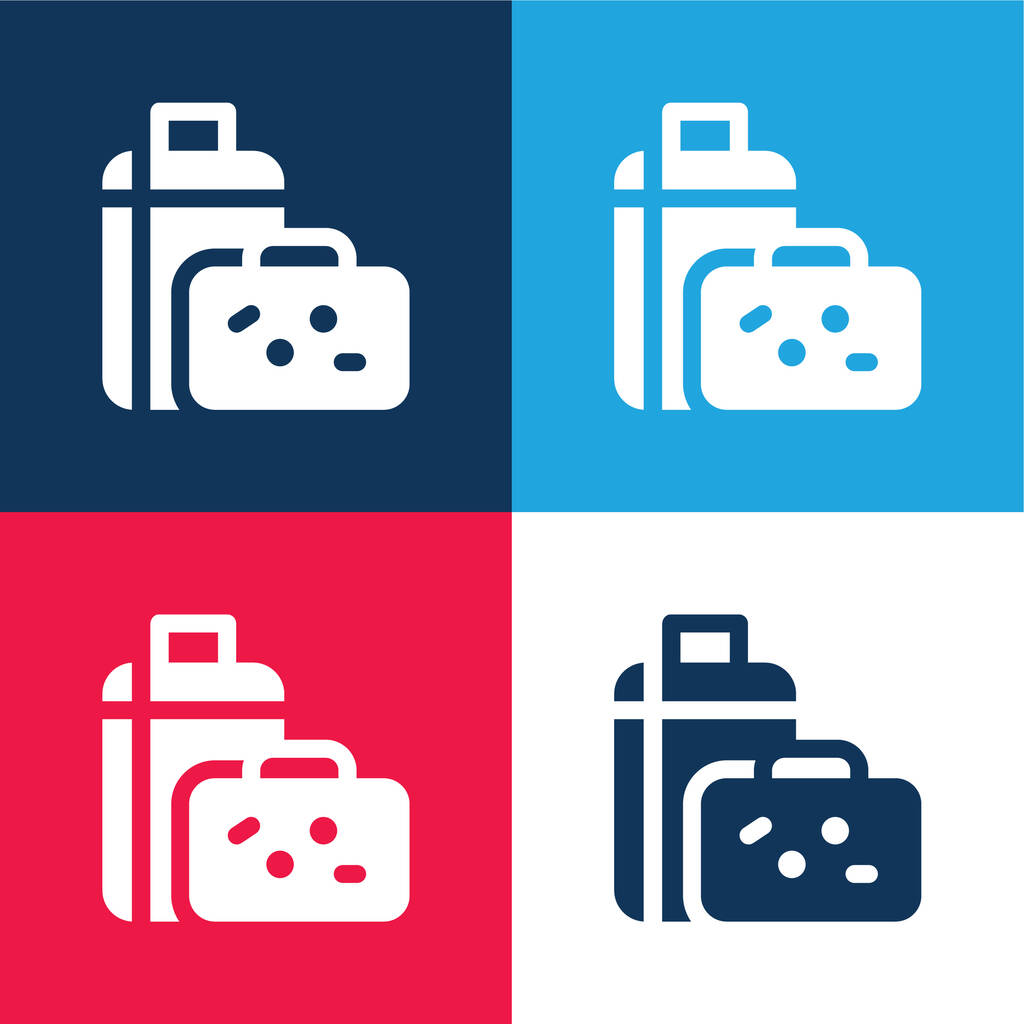 Baggage blue and red four color minimal icon set - Vector, Image