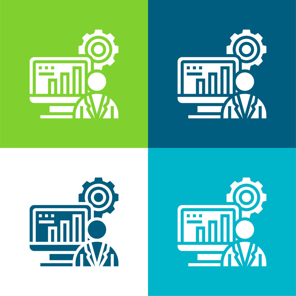 Administrator Lapos négy szín minimális ikon készlet - Vektor, kép