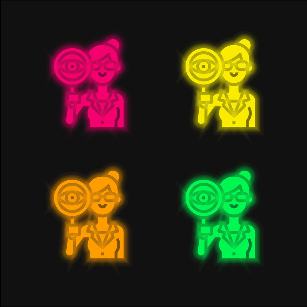 Auditeur quatre couleur brillant icône vectorielle néon - Vecteur, image