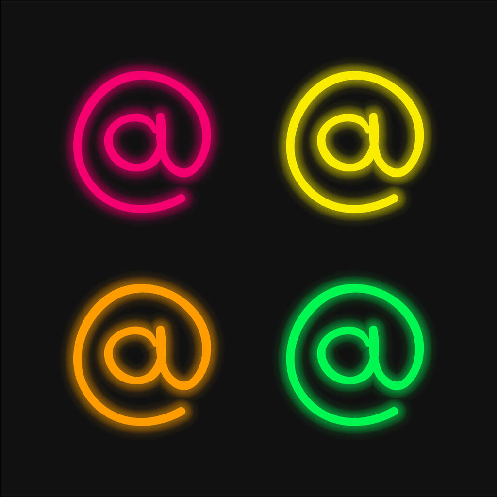 Arroba mão desenhada sinal de e-mail quatro cor brilhante ícone de vetor de néon - Vetor, Imagem