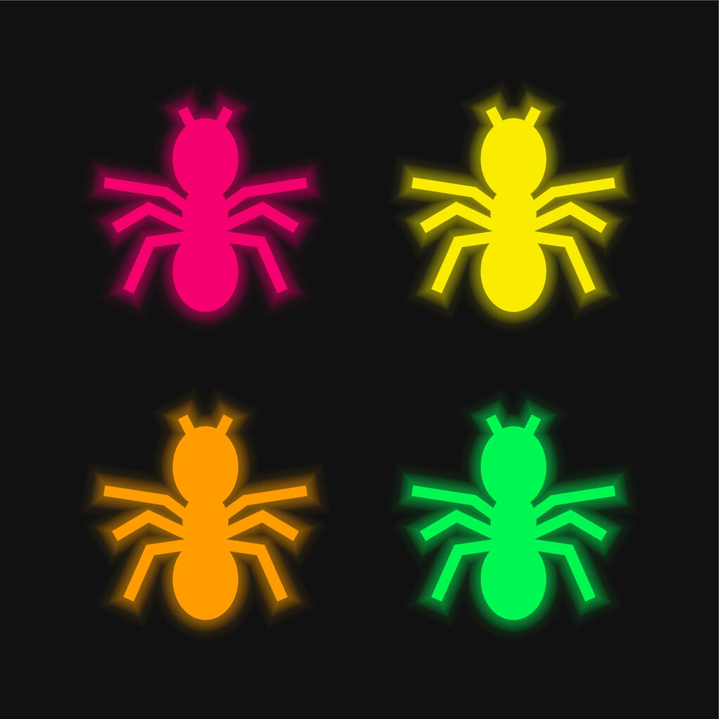 Karınca Silueti dört renk parlayan neon vektör simgesi - Vektör, Görsel