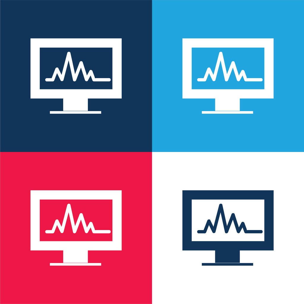 Grafico analitico su uno schermo monitor blu e rosso set di icone minime a quattro colori - Vettoriali, immagini