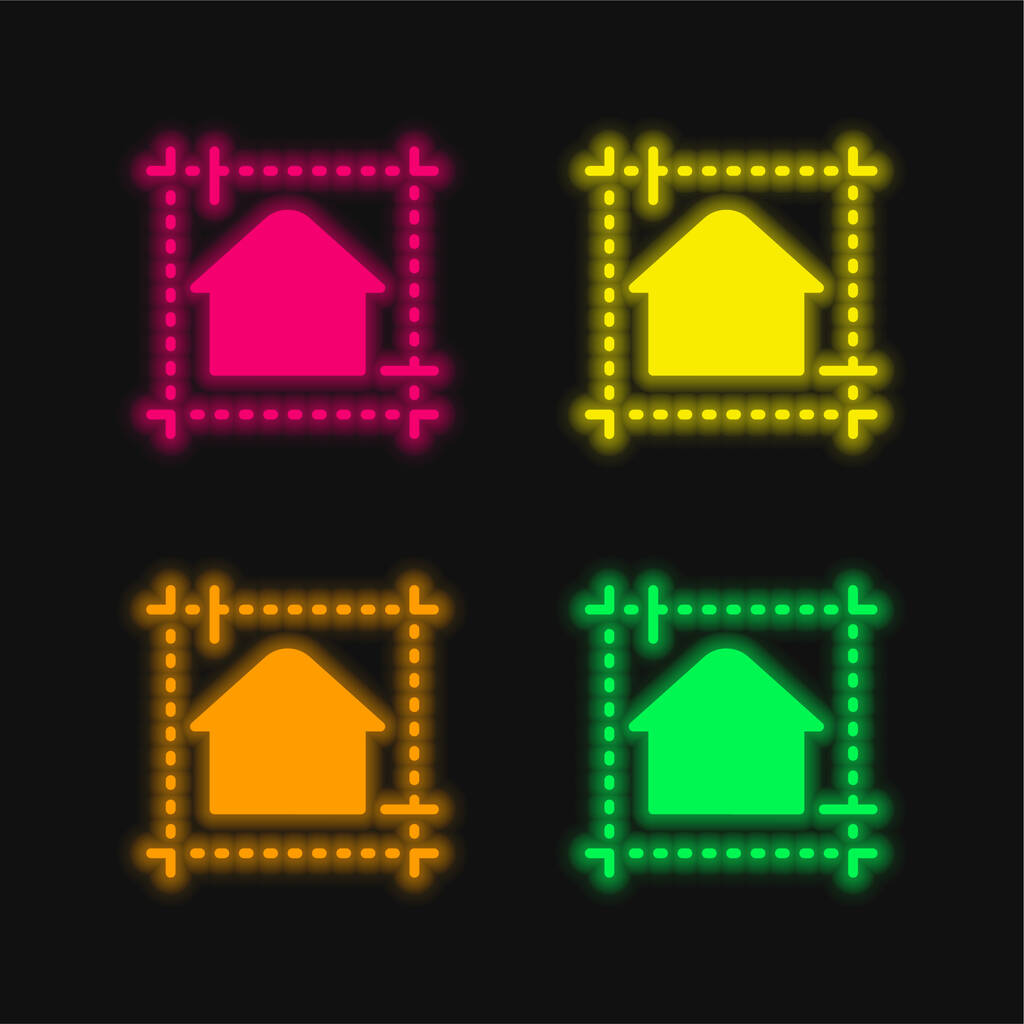 Blueprint four color glowing neon vector icon - Vector, Image