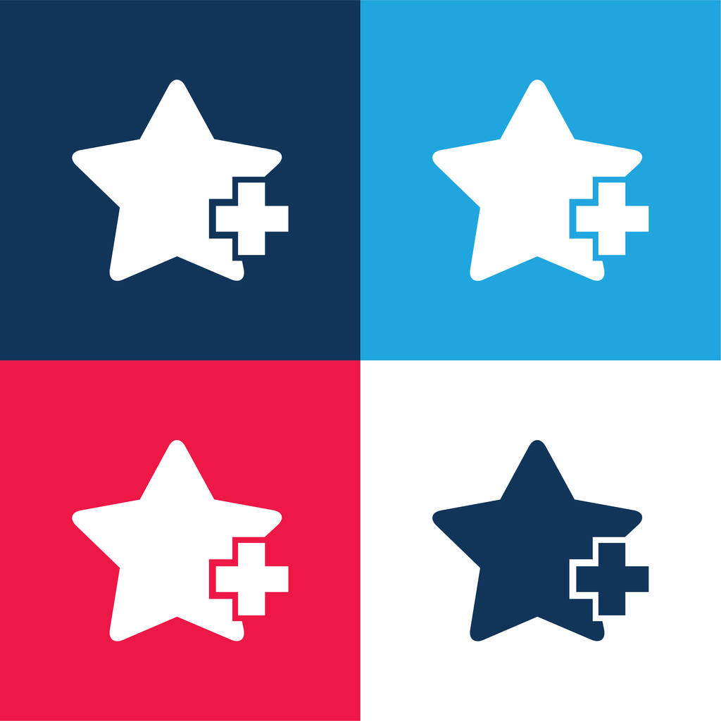 Añadir A Star Interface Symbol azul y rojo conjunto de iconos mínimo de cuatro colores - Vector, Imagen
