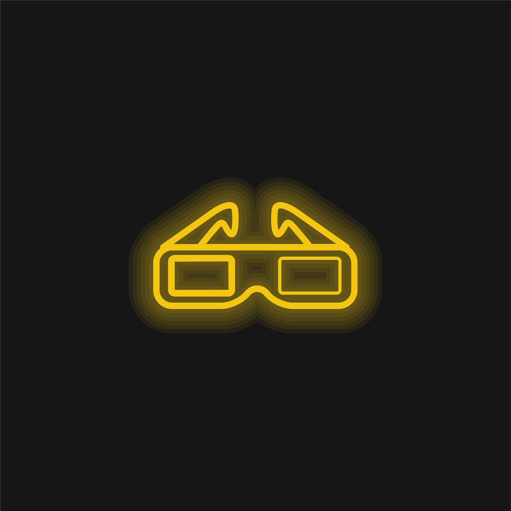 3D Спектакли для кино желтый перчаточный неоновый значок - Вектор,изображение