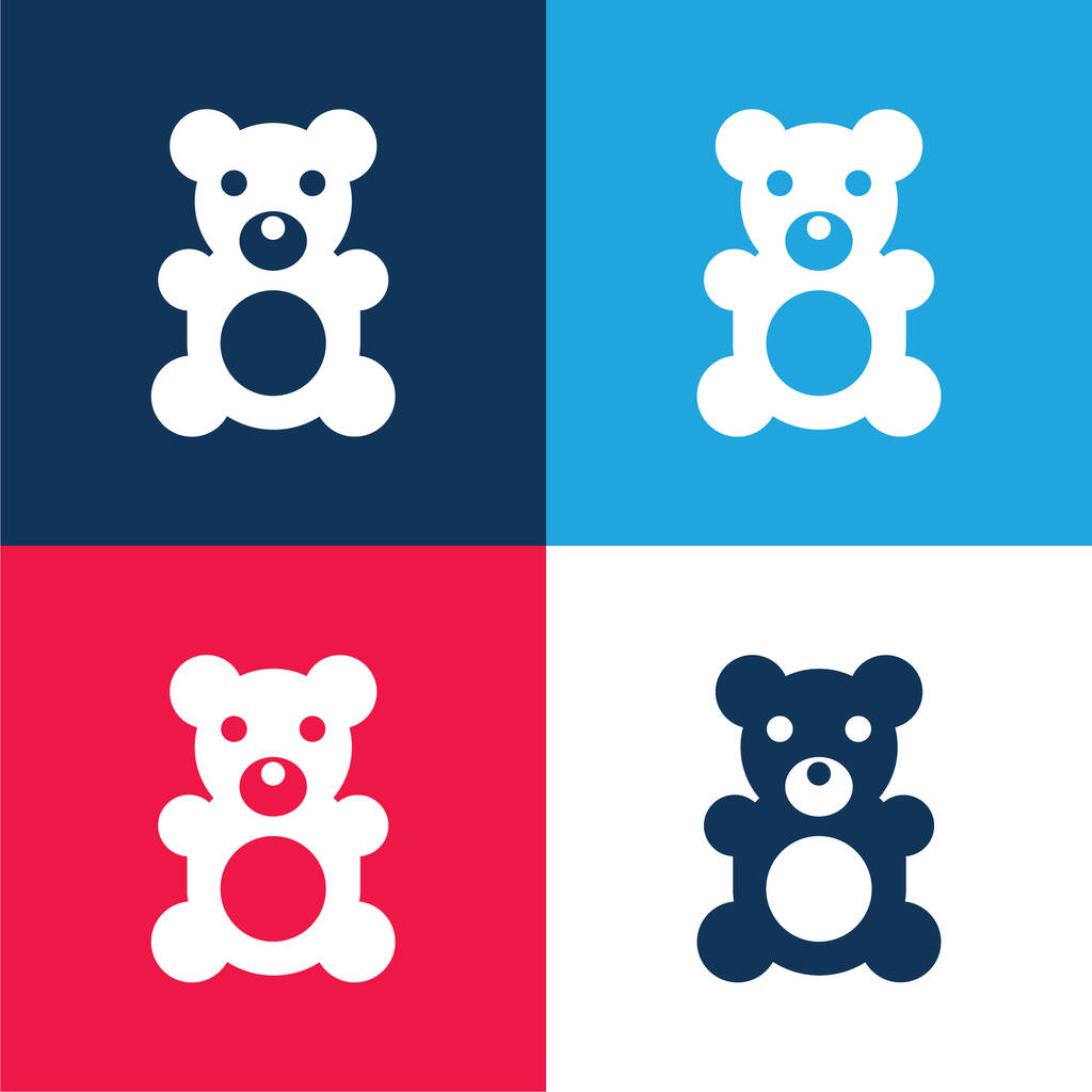 Medvěd modrá a červená čtyři barvy minimální ikona nastavena - Vektor, obrázek