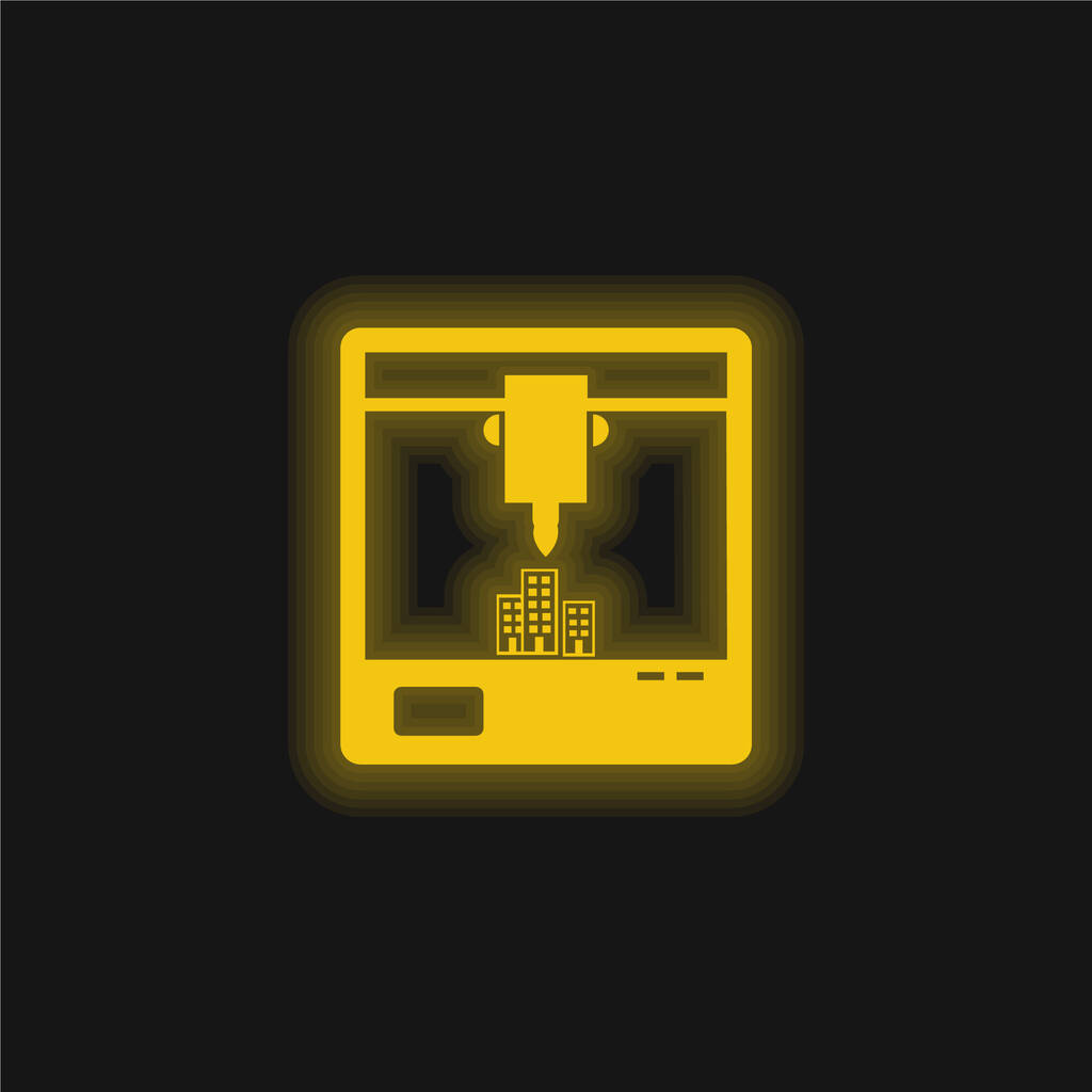 3d Yazıcı Sembolü Pencerenin sarı parlak neon simgesi - Vektör, Görsel