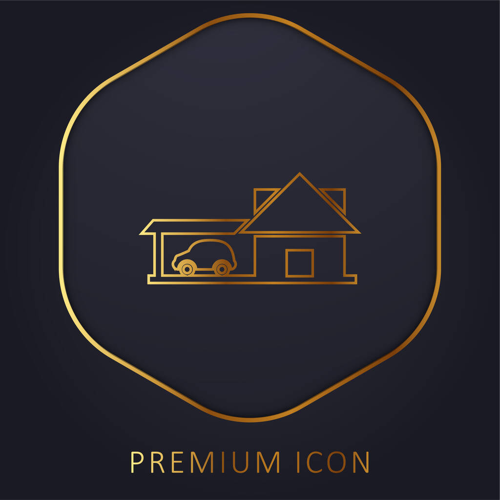 Casa grande com carro Garagem linha dourada logotipo premium ou ícone - Vetor, Imagem