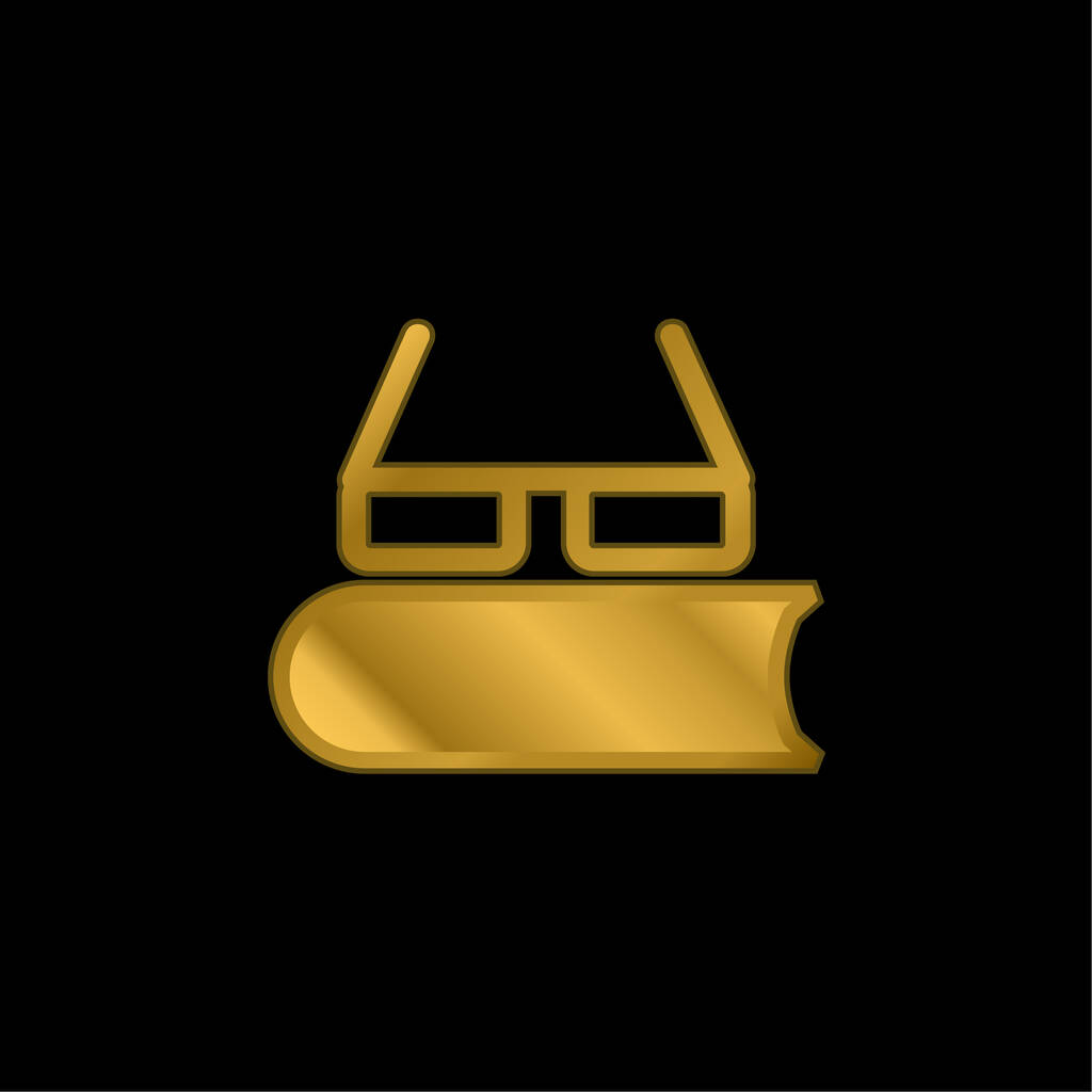 Libro con gafas chapado en oro icono metálico o logo vector - Vector, Imagen