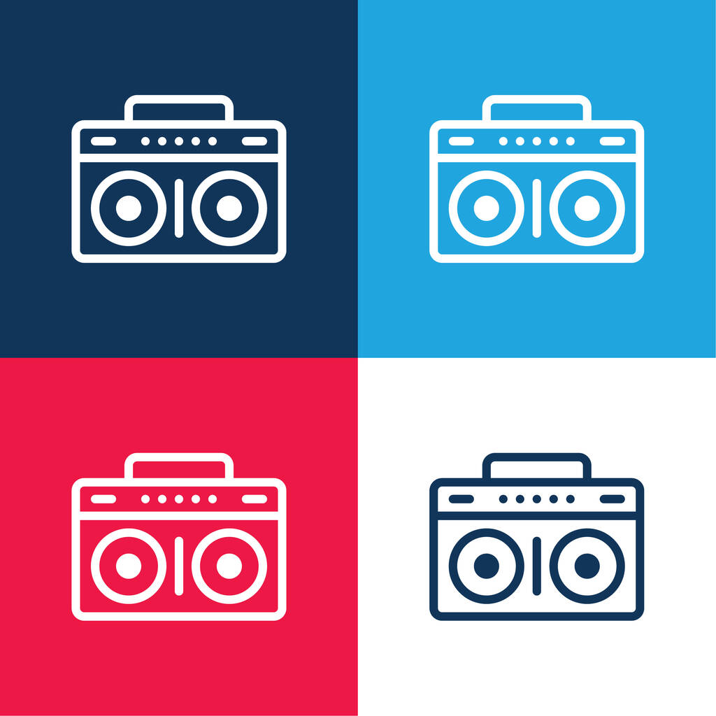 Boombox blue and red four color minimal icon set - Vector, Image