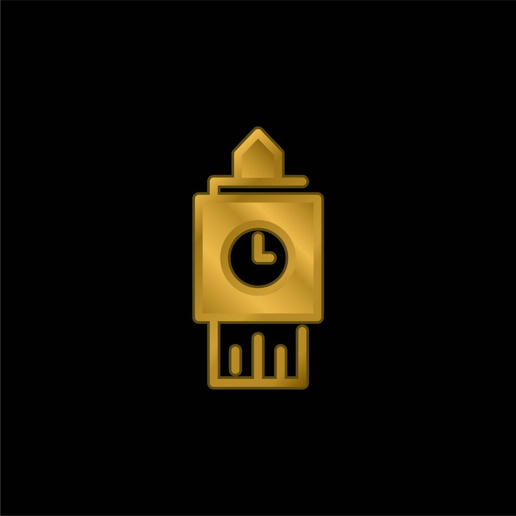 Big Ben chapado en oro icono metálico o logo vector - Vector, imagen
