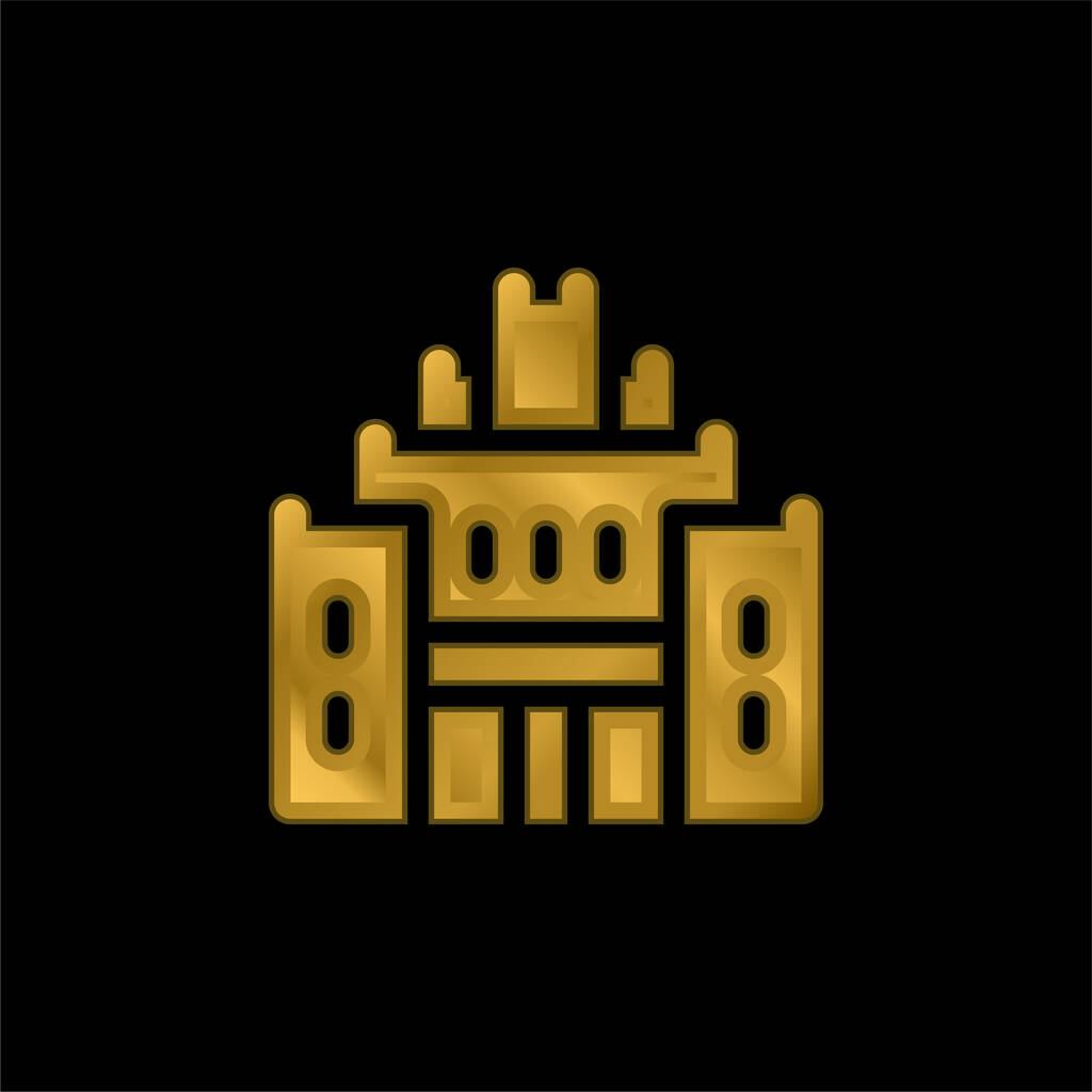 African Heritage House gold plated metalic icon or logo vector - Vector, Image