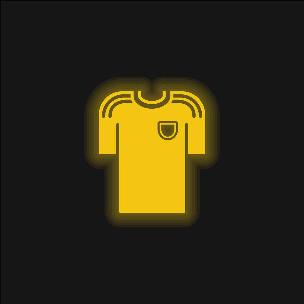 サッカー選手の黒いTシャツ黄色の輝くネオンアイコン - ベクター画像