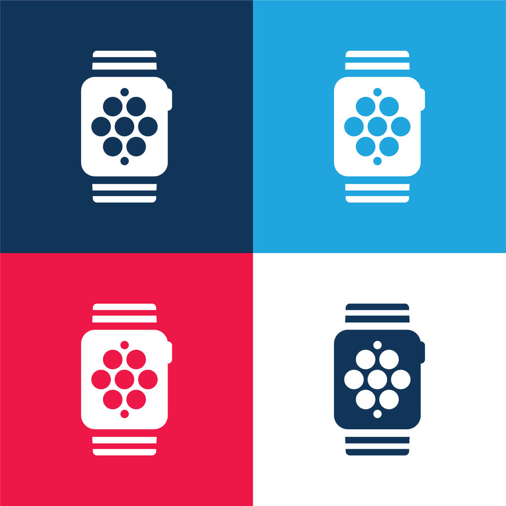 Apple Watch modrá a červená čtyřbarevná minimální sada ikon - Vektor, obrázek