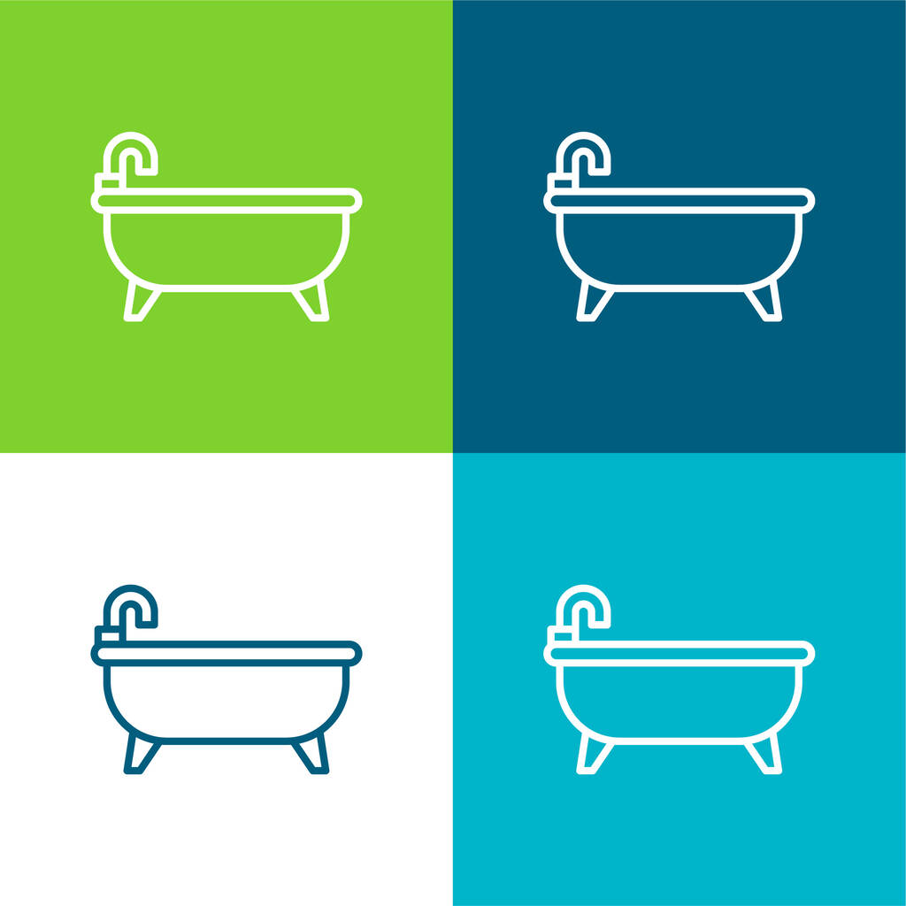 Bañera plana de cuatro colores icono mínimo conjunto - Vector, Imagen