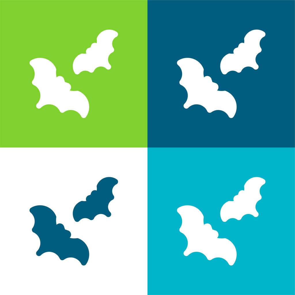 vleermuizen platte vier kleuren minimale pictogram set - Vector, afbeelding