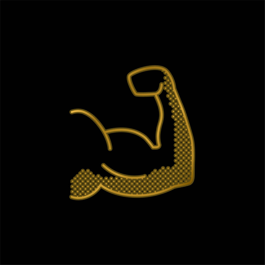 Biceps chapado en oro icono metálico o logo vector - Vector, imagen