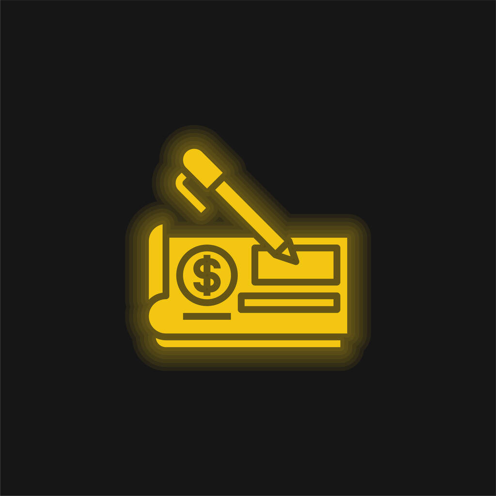 Banque Vérifier jaune brillant icône néon - Vecteur, image