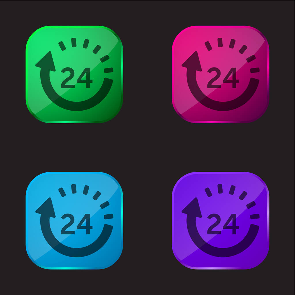 24 Hours Delivery four color glass button icon - Vector, Image