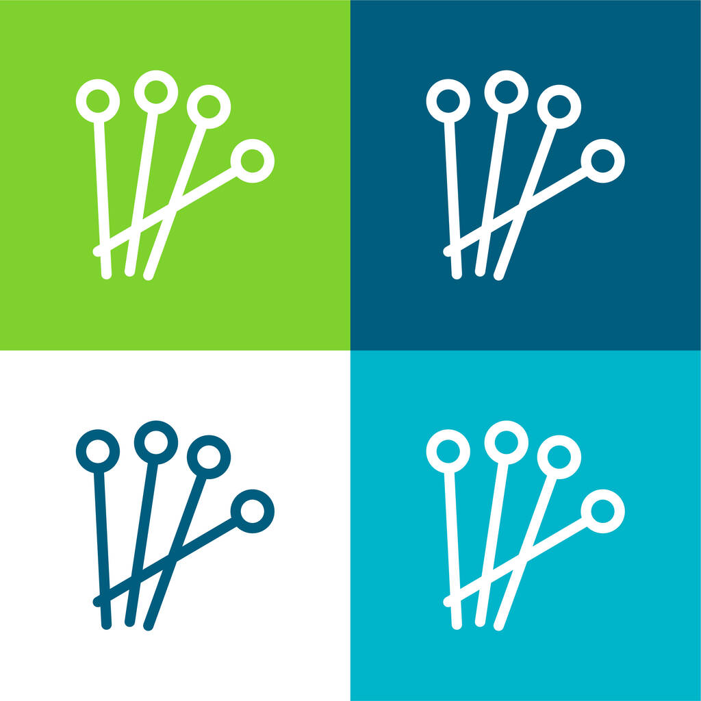 Aghi per agopuntura Set di icone minime piatte a quattro colori - Vettoriali, immagini