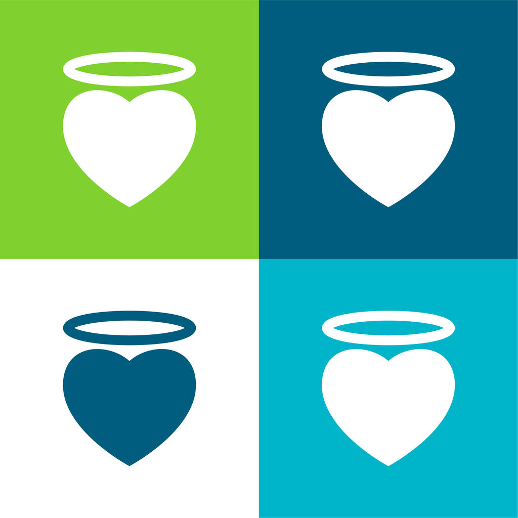 Ange coeur avec un Halo plat quatre couleurs minimum icône ensemble - Vecteur, image